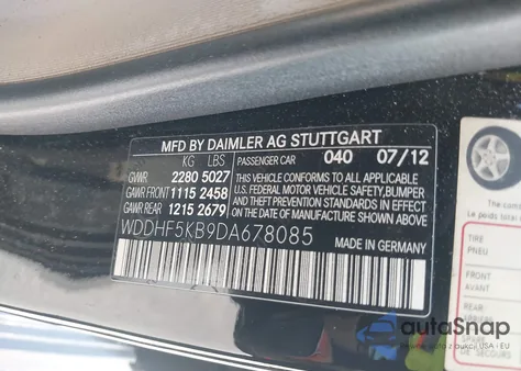 2013 Mercedes-Benz E 350 from USA, damaged, VIN WDDHF5KB9DA678085